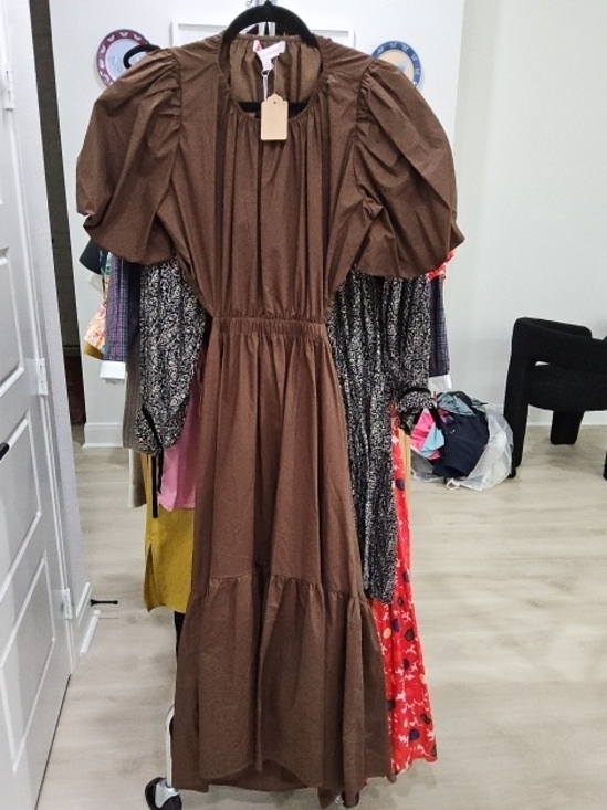 Meet Me In Santorini Dresses & Skirts - Meet Me in Santorini Brown Puff Sleeve Maxi Dress